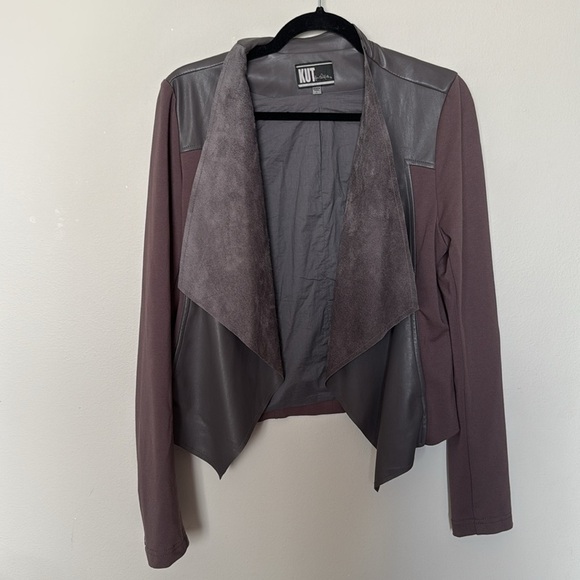Kut from the Kloth Faux Leather Jacket Grey/Brown Sz Large Women’s EUC - Picture 4 of 12